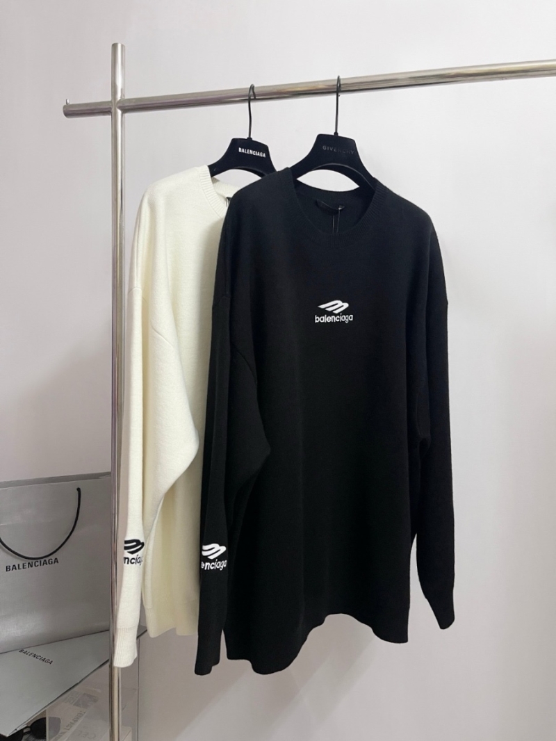 Balenciaga 24FW Unisex Oversized Wool Sweater with Letter Embroidery Black
