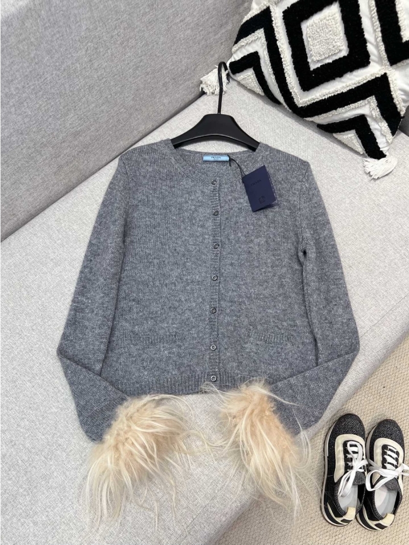 Prada 24 FW Collection Feathered Cashmere Knit Cardigan