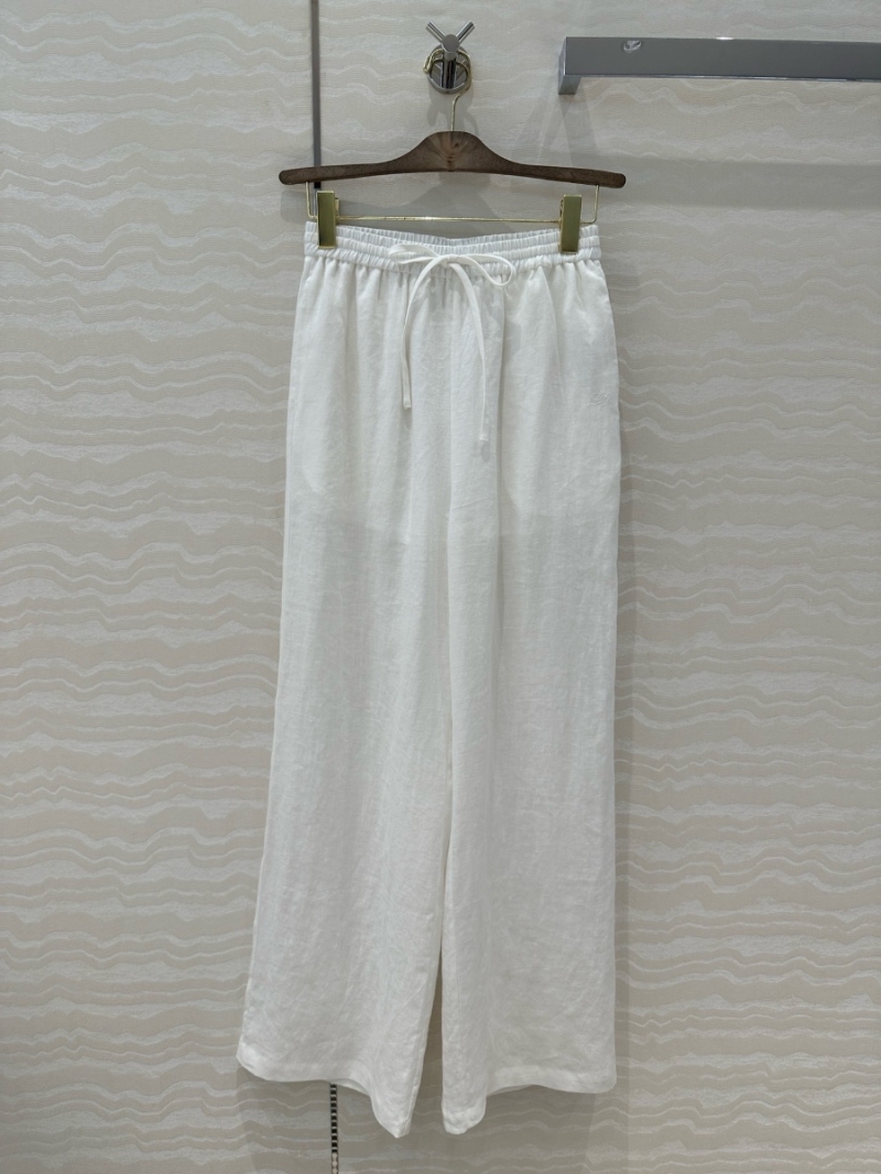 Loro Piana Spring 2025 Linen Elastic Waist Straight-Leg Pants White
