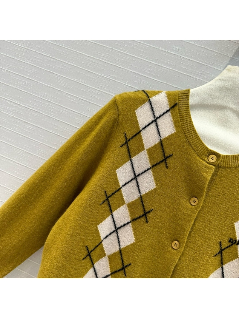 Miu Miu Argyle Cashmere Cardigan olive