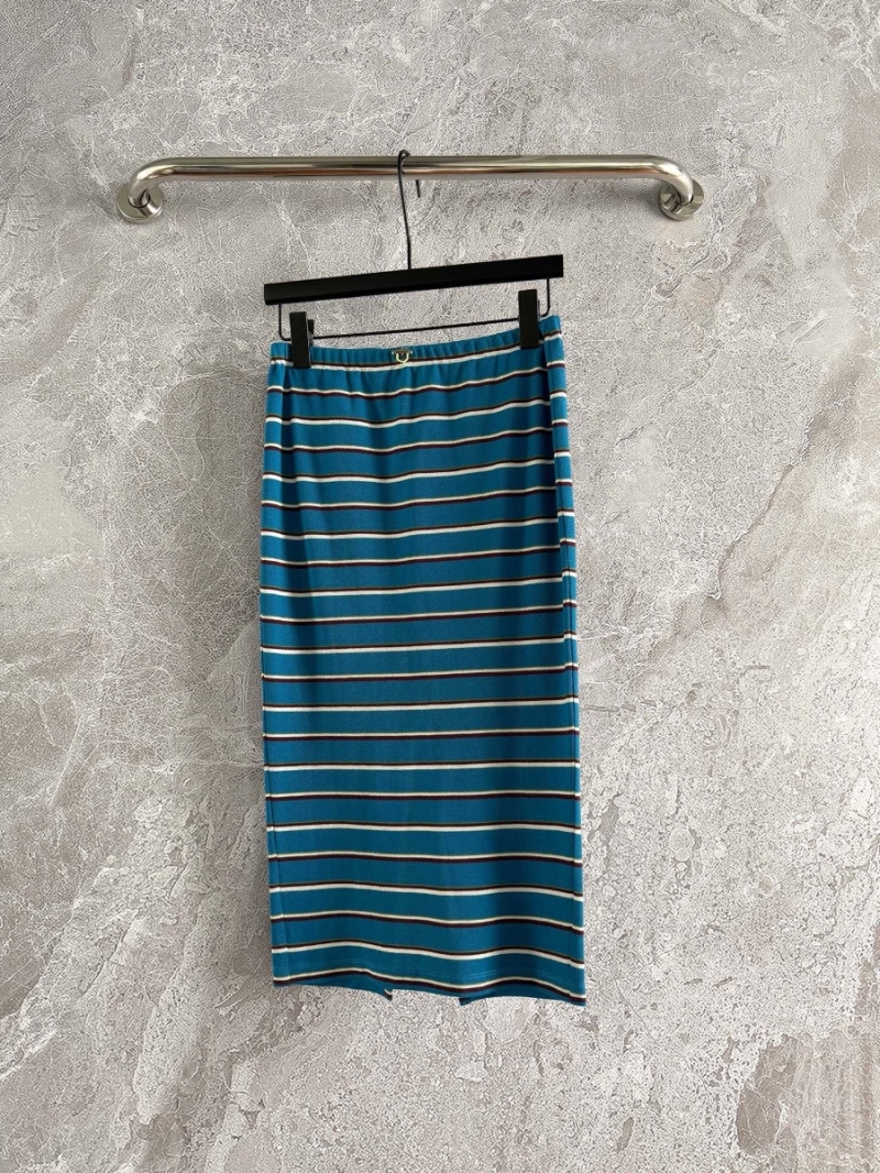 Prada Striped Knit Midi Skirt – Classic Elegance in Vibrant Contrast Blue