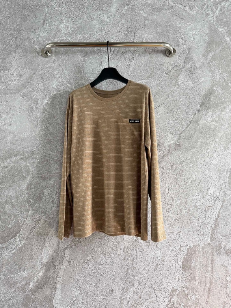 Miu Miu Oatmeal Striped Long-Sleeve Tee – Effortless Comfort and Style