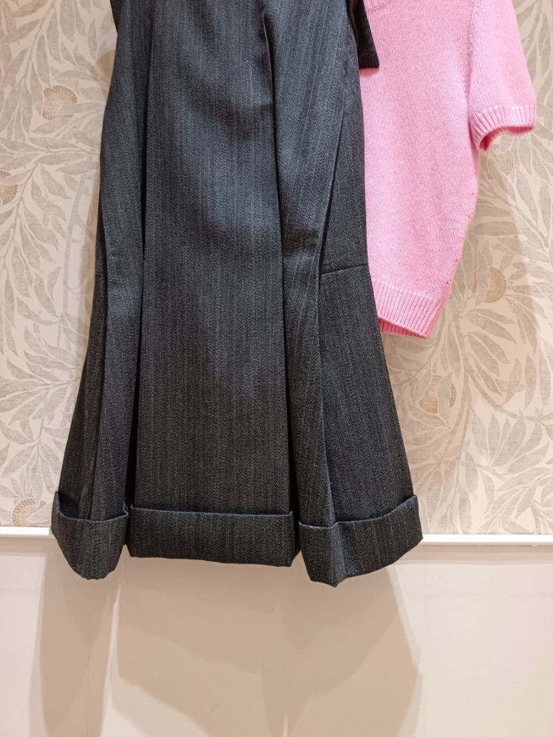 Prada Handcrafted Floral Waist Wool Plaid Skirt Limited Edition