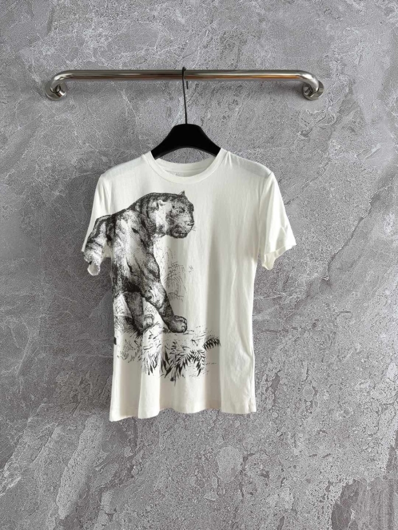 Dior Lion Graphic T-Shirt White – Artisanally Distressed Cotton-Linen Blend