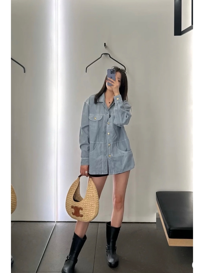 Celine Vintage Metal Button Collared Shirt – Custom-Dyed Fabric with Structured Silhouette