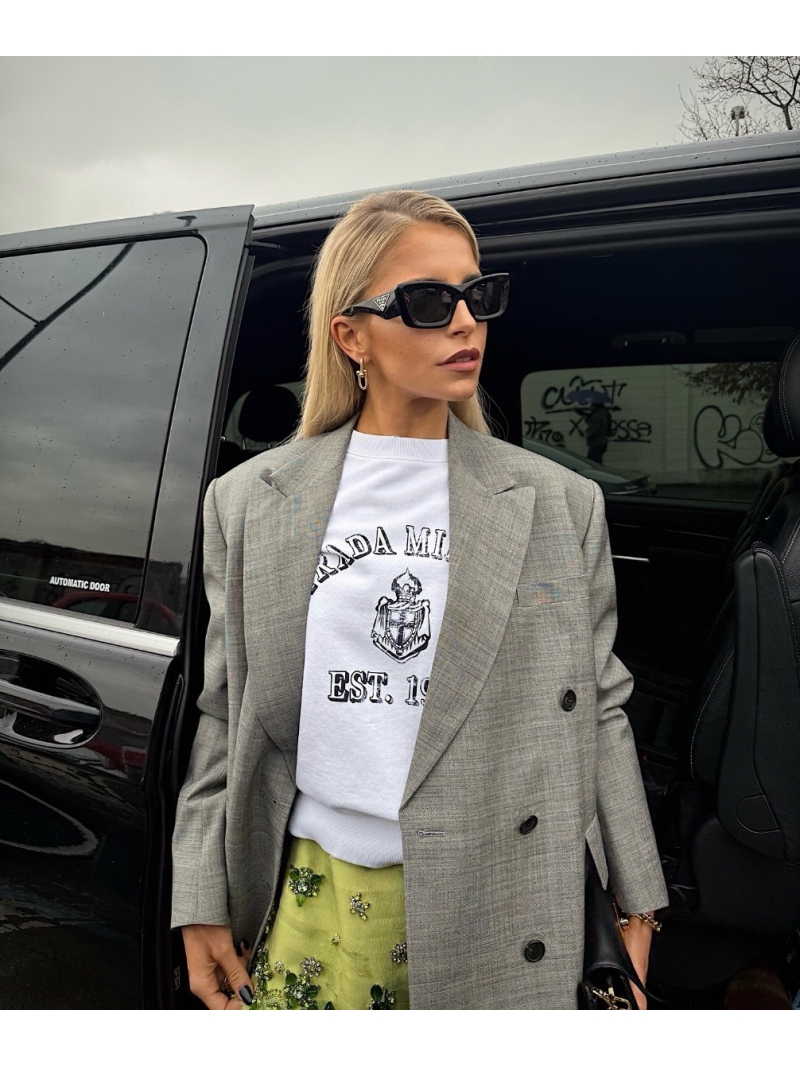 Prada White Distressed Logo Sweatshirt with cotton fleece – Casual Elegance with Vintage Charm