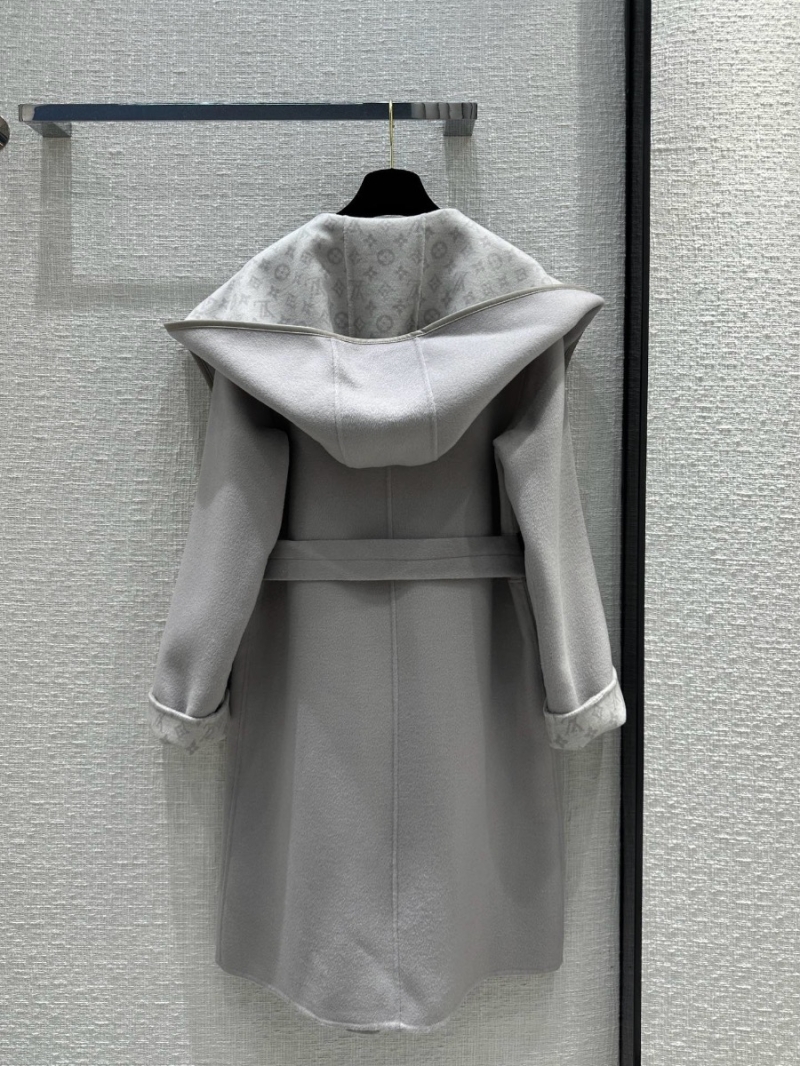 Louis Vuitton LV Classic Monogram Wool Hooded Coat Light Grey 
