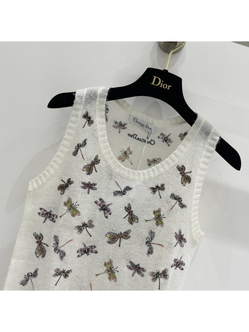 Dior Luxurious Mohair Embroidered Sleeveless Knit Top in White