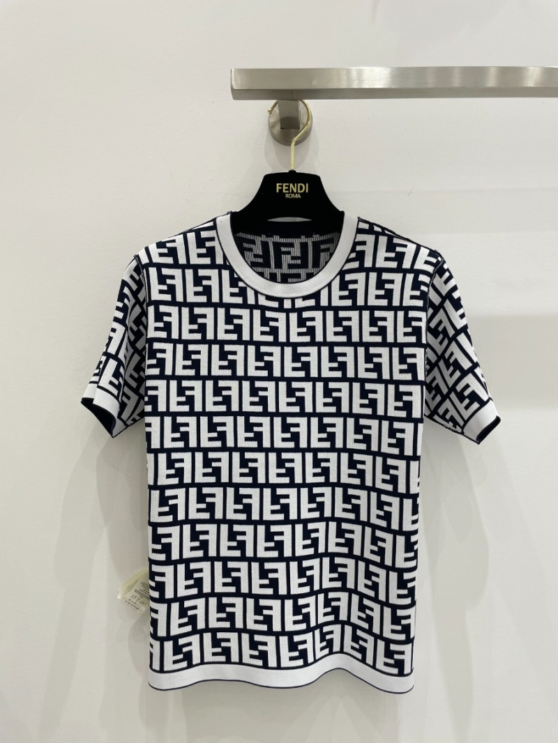 Fendi 24P Capsule Collection Classic Monogram Logo Knitted Short Sleeve in Off-White