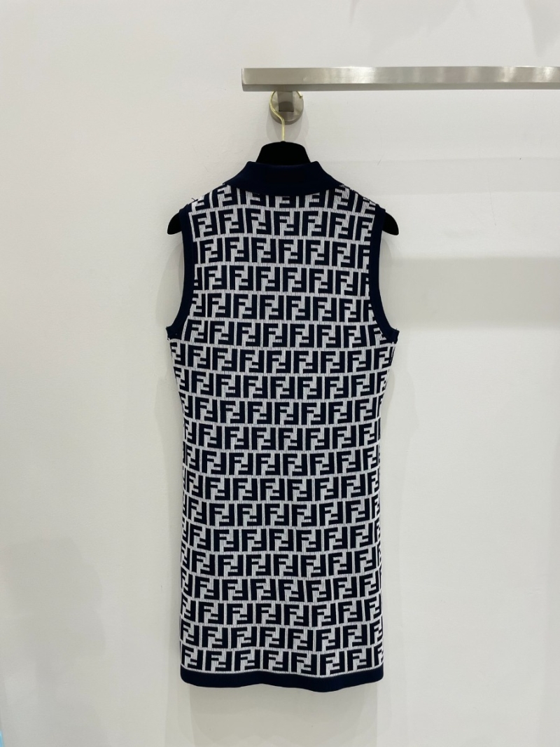 Fendi 24P Capsule Collection Classic Monogram Logo Knitted Vest Dress in Off-White