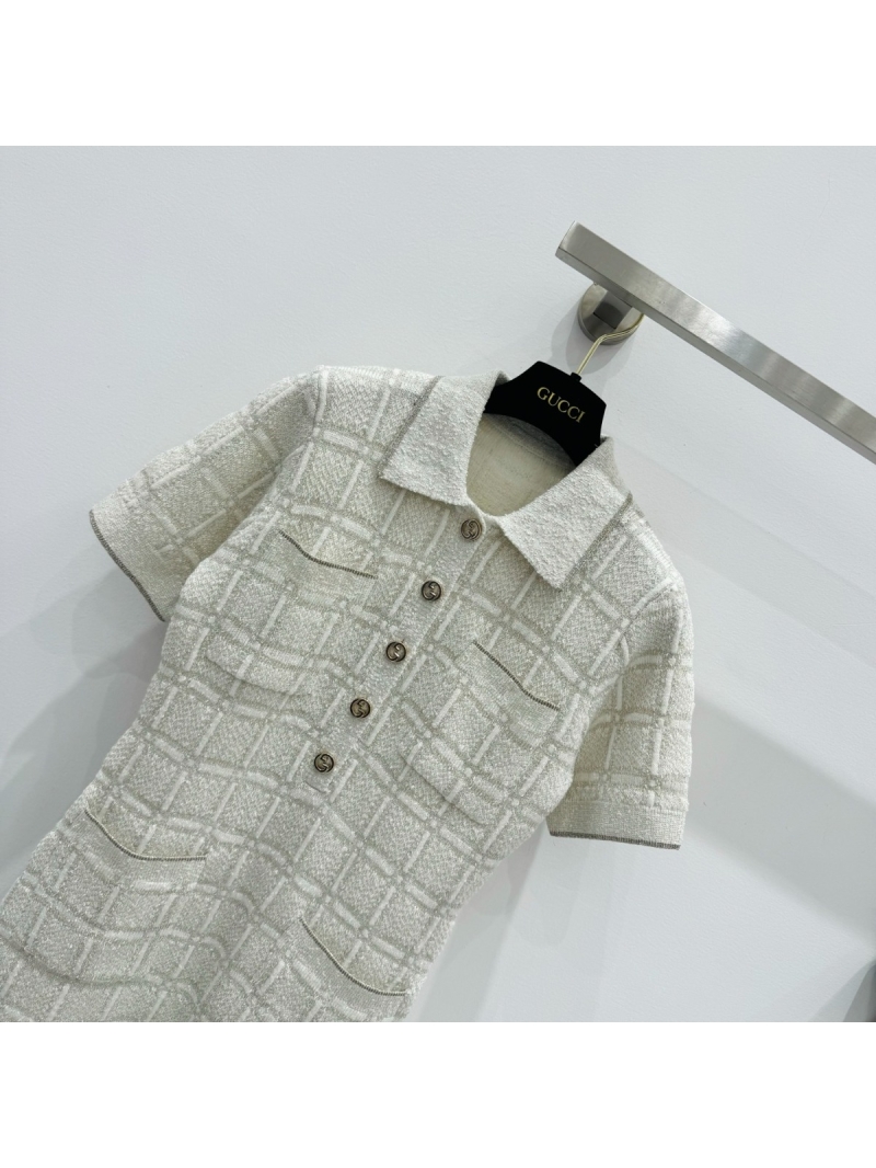 Gucci 25SS Early Spring Collection Gold Thread Plaid Collared Dress
