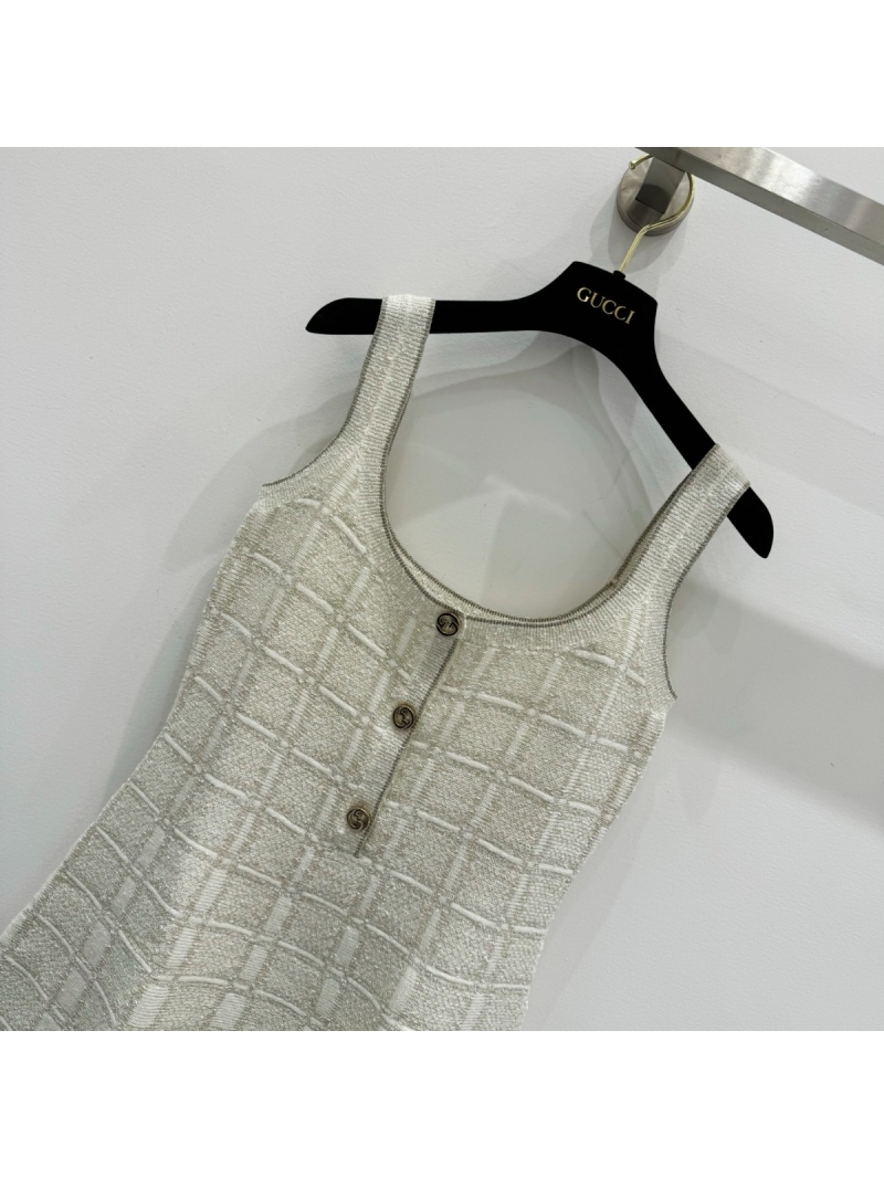 Gucci 25SS Early Spring Collection Gold Thread Plaid Sleeveless Dress