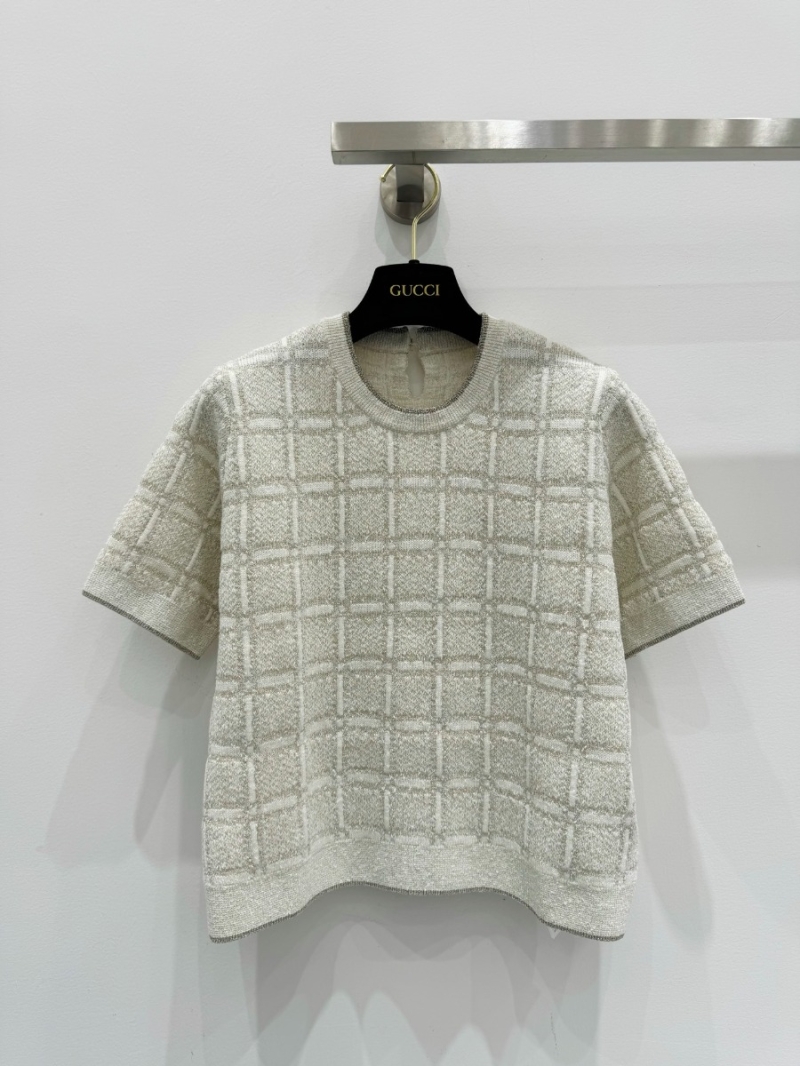 Gucci 25SS Early Spring Collection Gold Thread Plaid Short-Sleeve Top