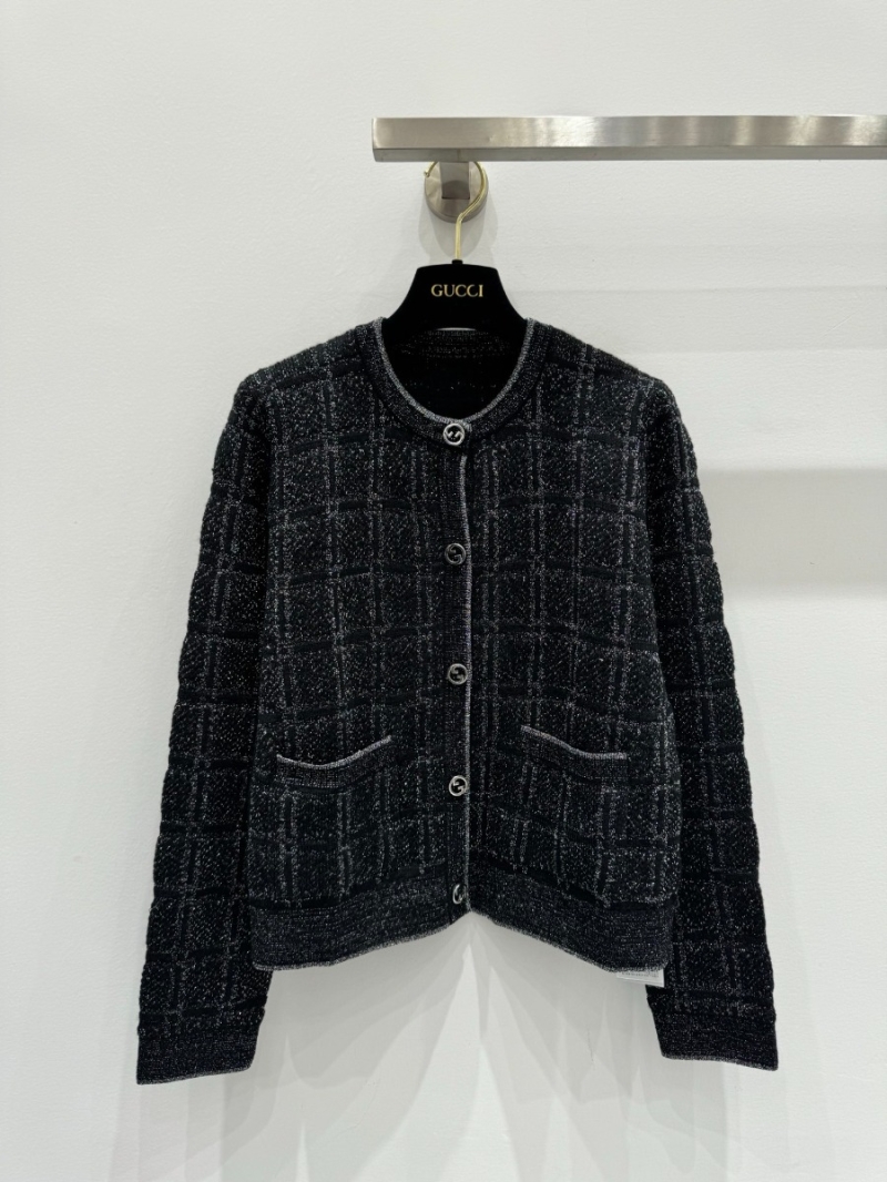 Gucci 25SS Early Spring Collection Gold Thread Plaid Cardigan Black