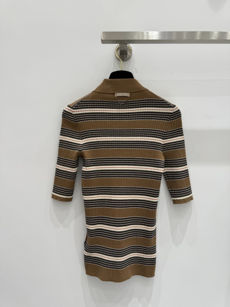Prada 25SS Exclusive Striped Knit Polo Short Sleeve Top