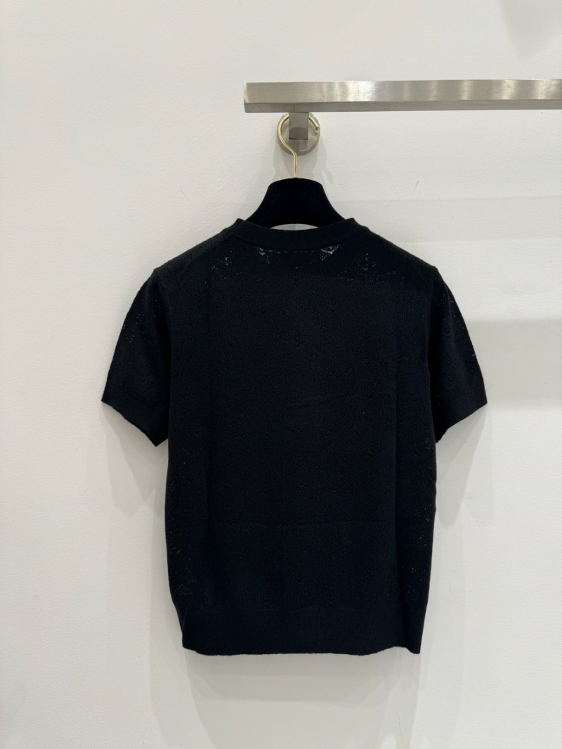 Louis Vuitton Exclusive Spring Summer Hollow-Out Knitted Short Sleeve Top Black