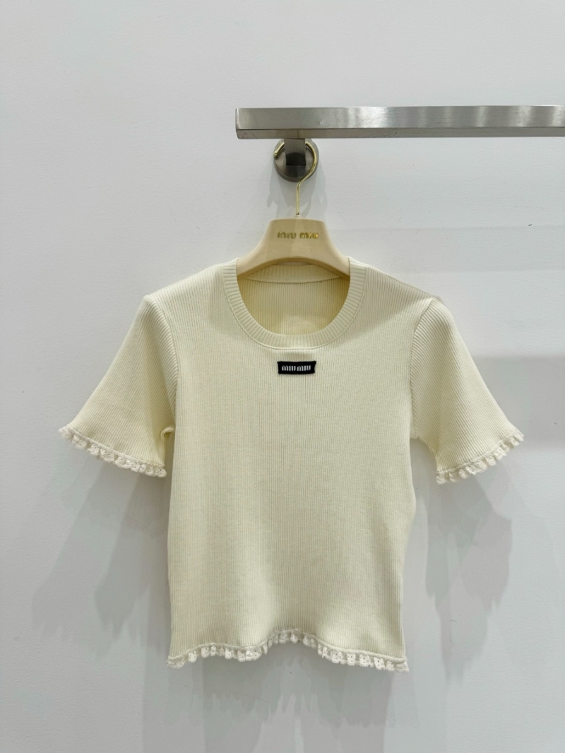 Miu Miu Summer Exclusive Lace-Trimmed Short-Sleeve Top - Luxe Cotton Chic