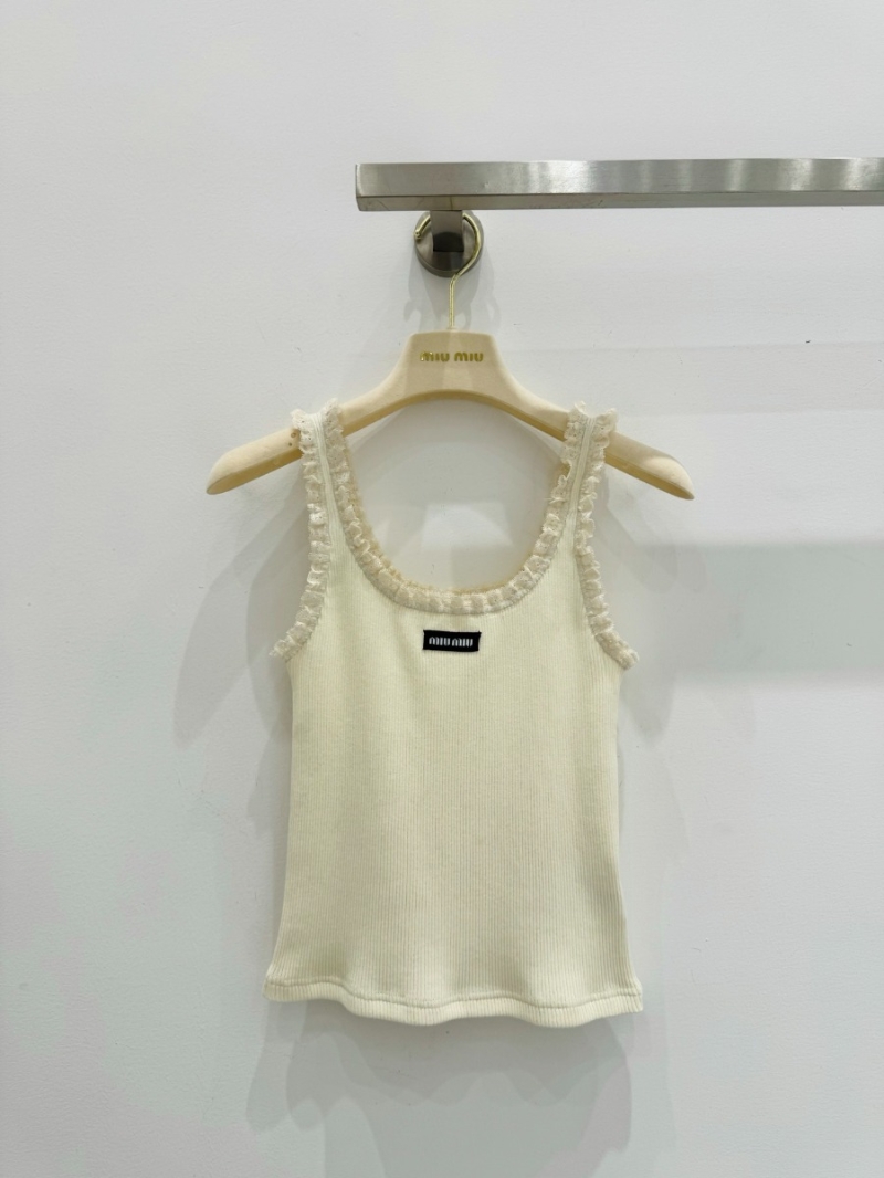 Miu Miu 25SS Summer Chic Lace-Trimmed U-Neck Crop Tank - Luxe & Versatile