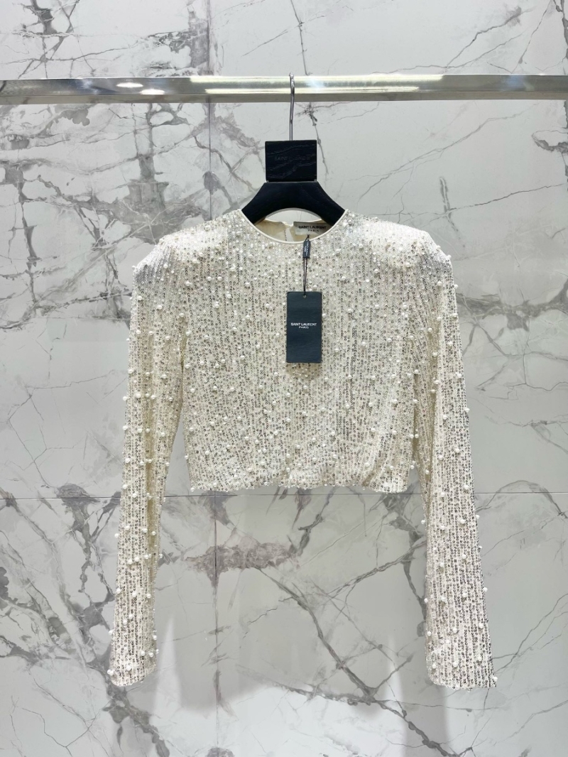 Saint Laurent YSL Sequin and Beaded Cropped Top