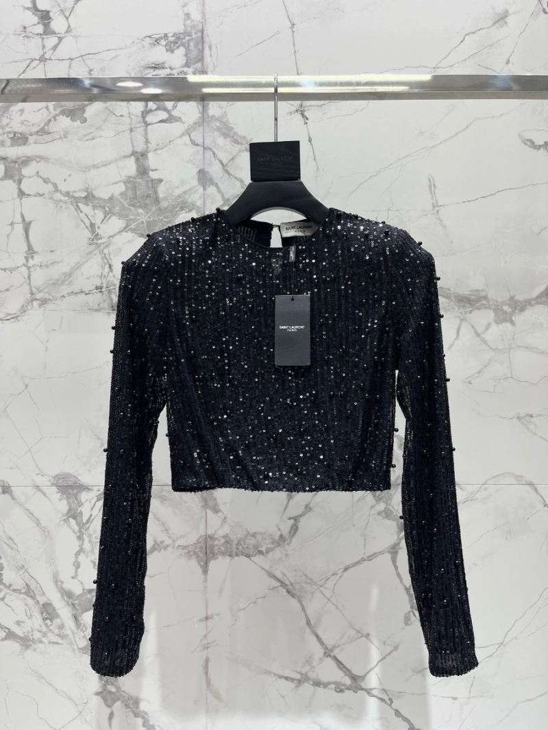 Saint Laurent YSL Sequin and Beaded Cropped Top BLack