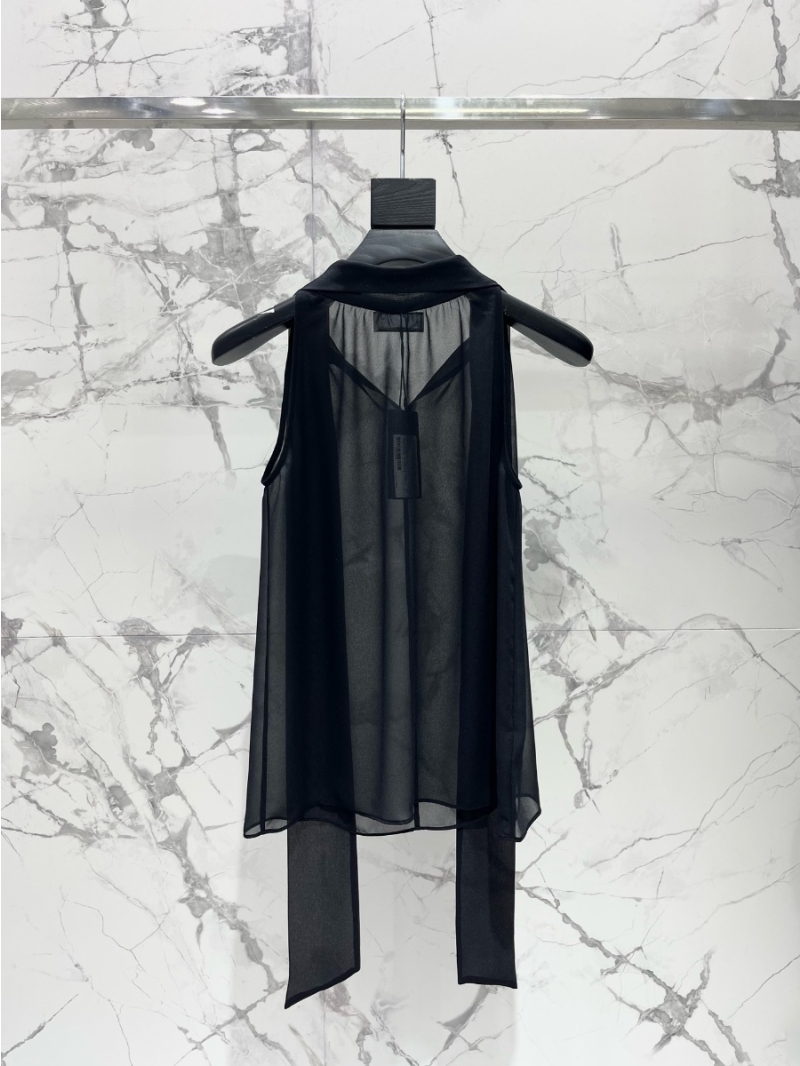 Saint Laurent Halter Tie Chiffon Sleeveless Blouse Black