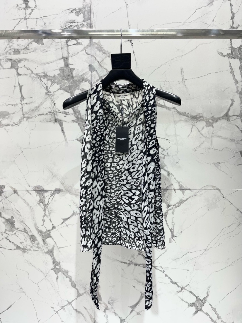 Saint Laurent Halter Tie Chiffon Sleeveless Blouse