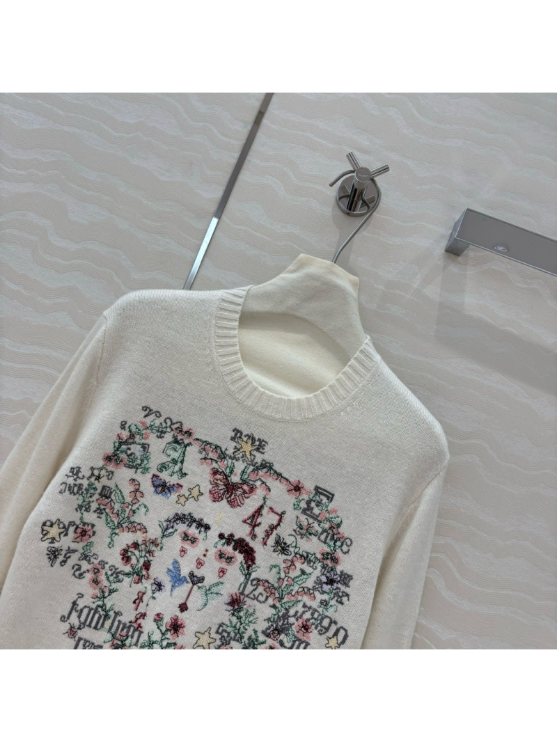 Dior Miss Dior Valentine’s Day Limited Edition Cashmere Sweater – Amour 1947 Embroidery White