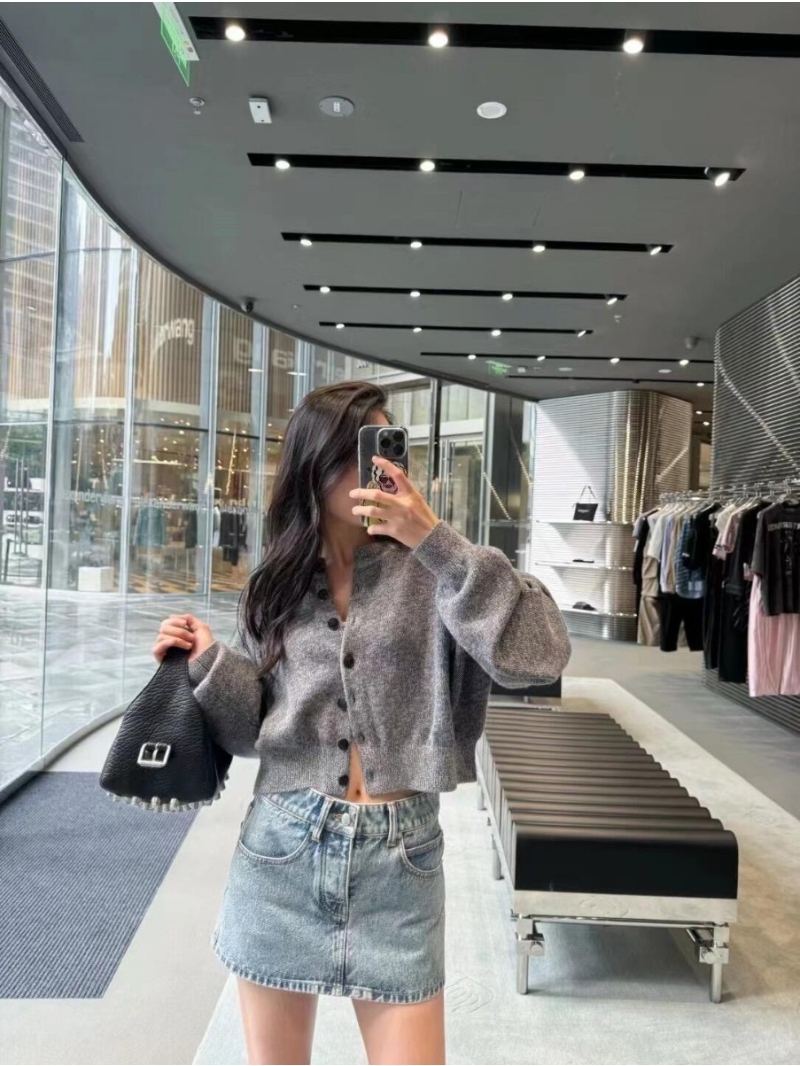 Alexander Wang 24 FW Embossed Logo Wool Blend Cardigan - Grey