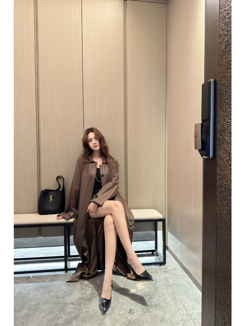 Saint Laurent YSL FW24 Belted Long Trench Rayon Dress Coat