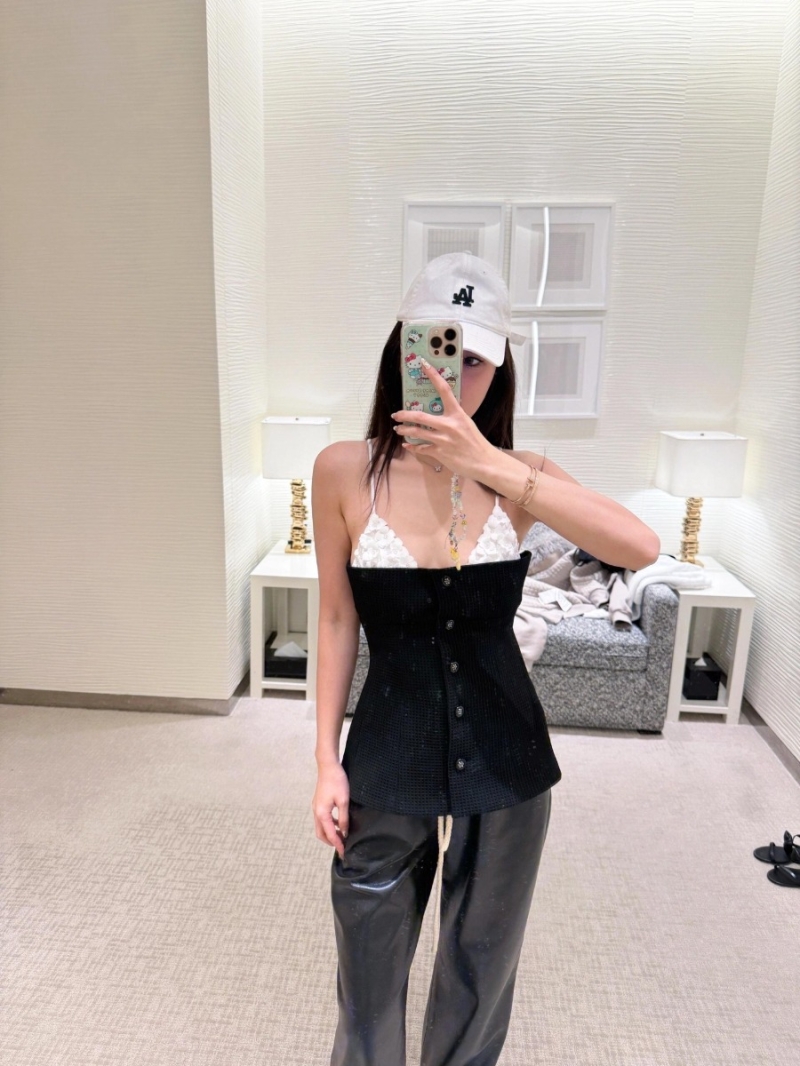 Chanel 25SS Romantic Floral Camisole Top Black & White