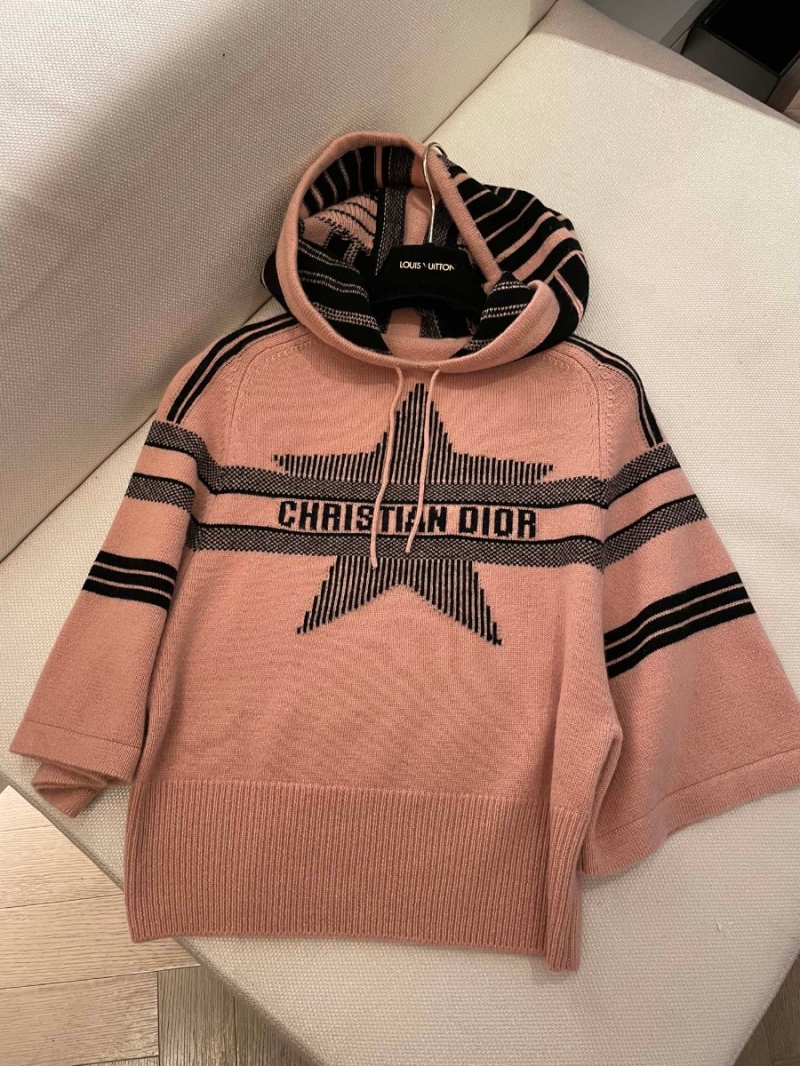 Dior Alpine Ski Collection Star Embellished Cashmere Blend Hoodie - Dusty Pink With Black Striped Design