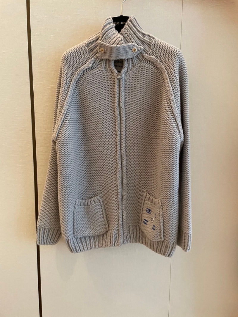 Chanel Identification Elegant High-Neck Zipper Wool Sweater - Misty Blue