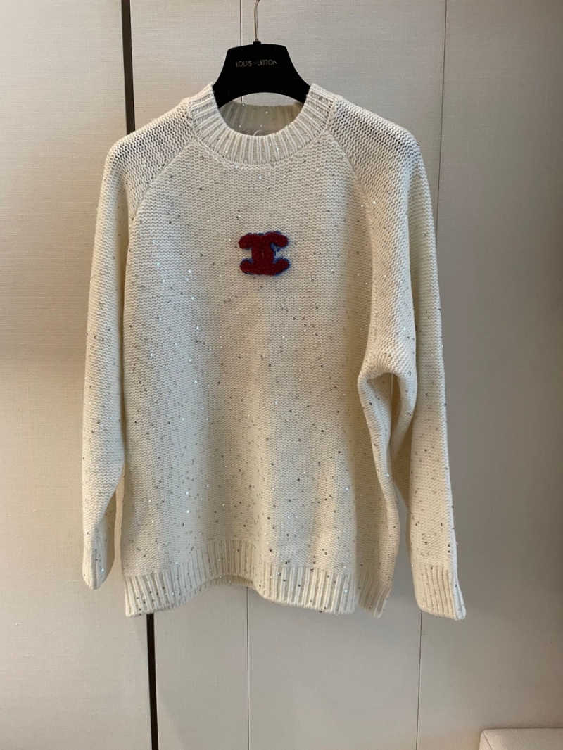 Chanel CC Embellished Wool Sweater with Sequins in Ivory