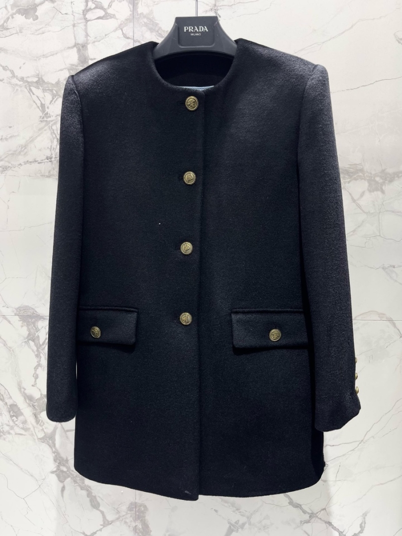 Prada Mid-Length Wool Coat with Vintage Copper Buttons Black
