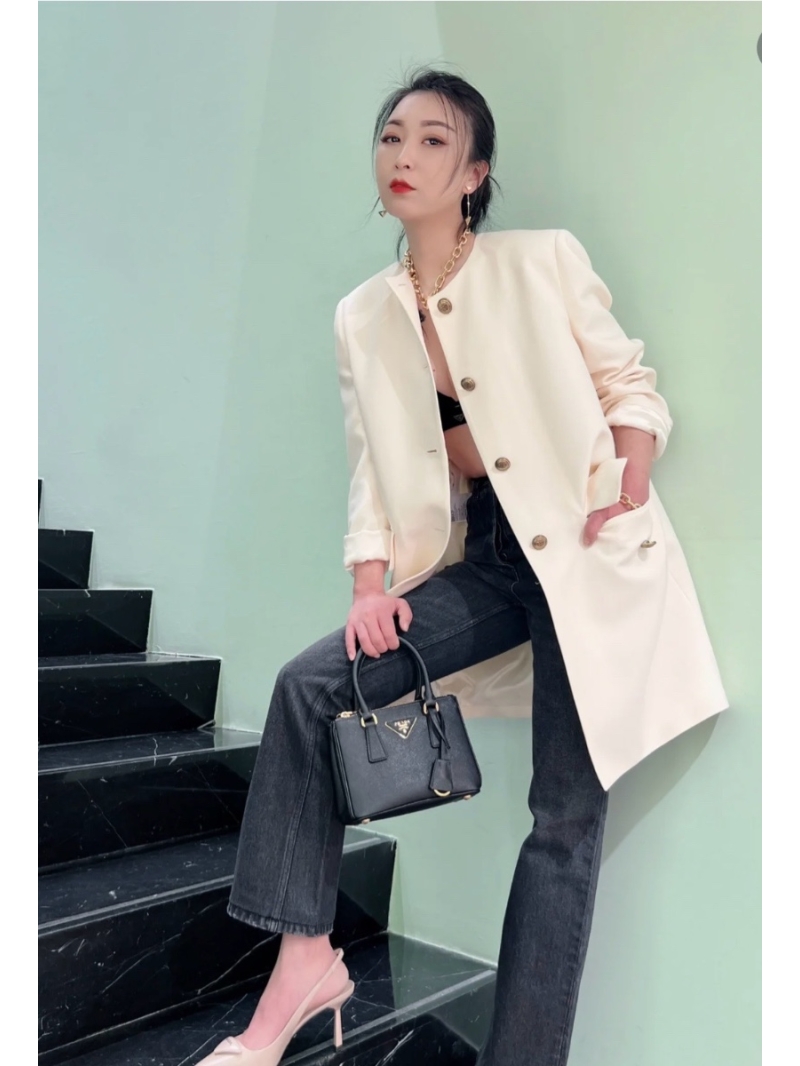 Prada Mid-Length Wool Coat with Vintage Copper Buttons White