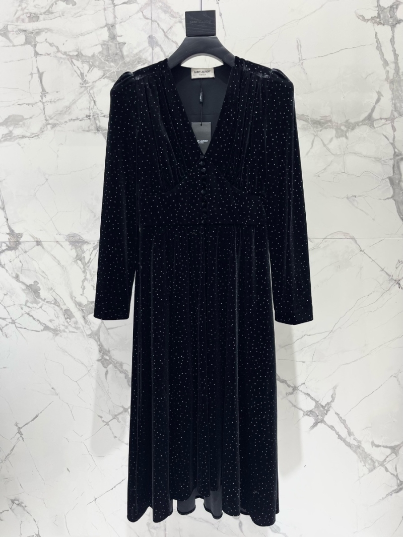 Saint Laurent Velvet V-Neck Polka Dot Gown - Haute Couture Collection