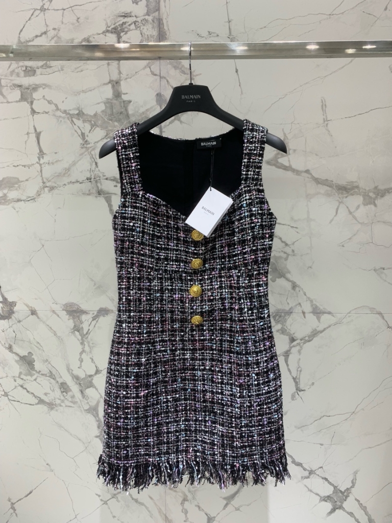 Balmain Tweed Pearl-Embellished Dress