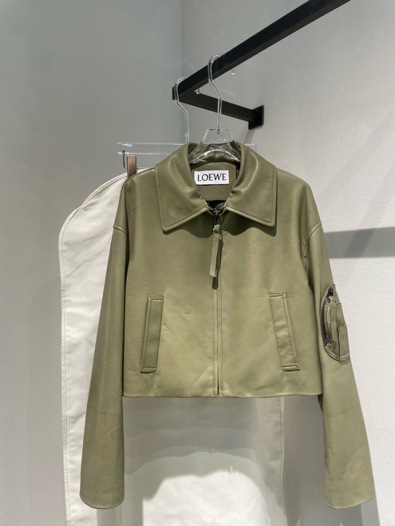 Loewe 2024 AW Italian Imported Uncoated Sheepskin Bomber Jacket with Removable Collar