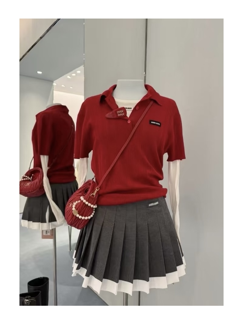 Miu Miu Polo Knit Short-Sleeve Cashmere Silk Sweater – Sweet and Slimming Elegance