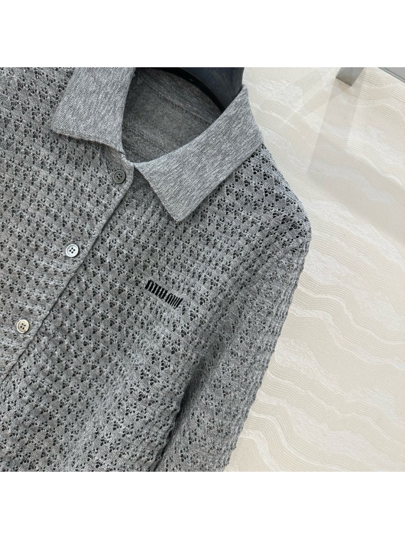 Miu Miu 2025 New Openwork Polo Cardigan Grey – Sweet and Sophisticated Elegance