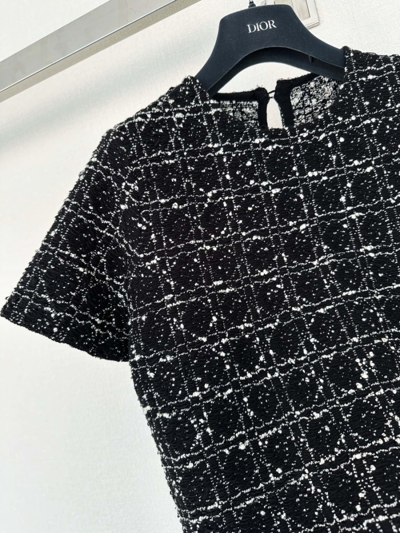 Dior Macrocannage Short Dress Black and White Technical Cotton Tweed