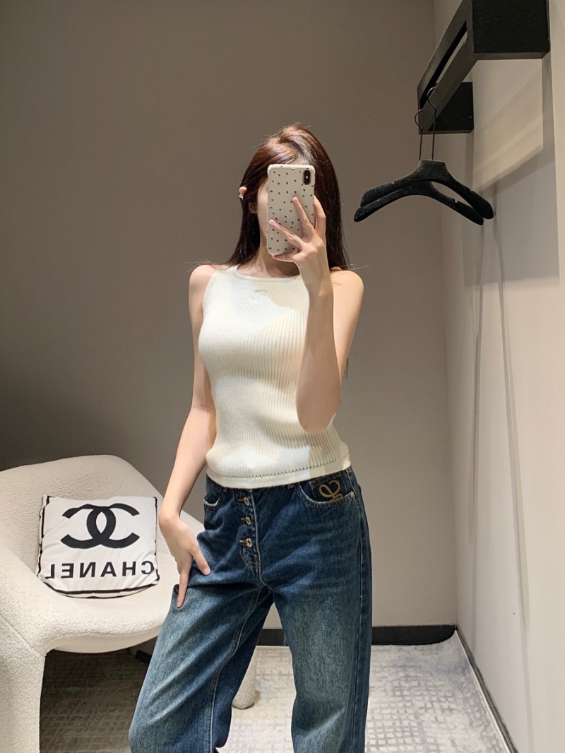 MiuMiu 25SS Spring Knit Tank Top with Embroidered Letter Detail