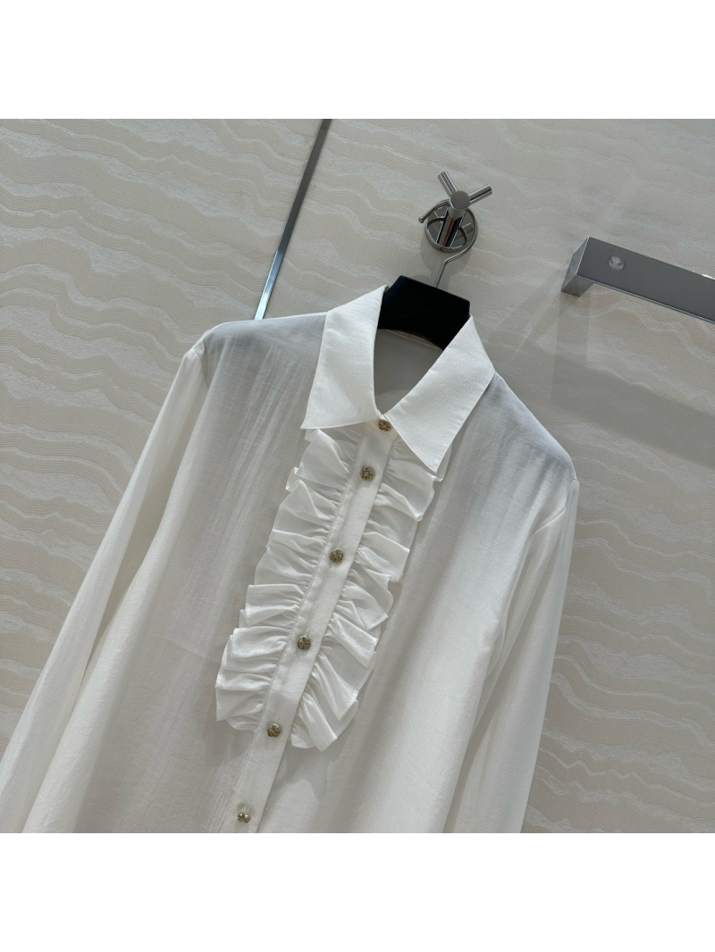 Chanel Coco Girl Ruffled Silk-Cotton Blouse White – French Elegance with a Modern Twist