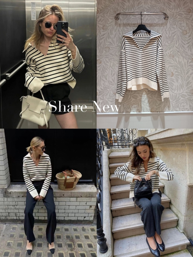 Dior 24 FW Collection Elegant Striped Sailor Collar Sweater in White and Black
