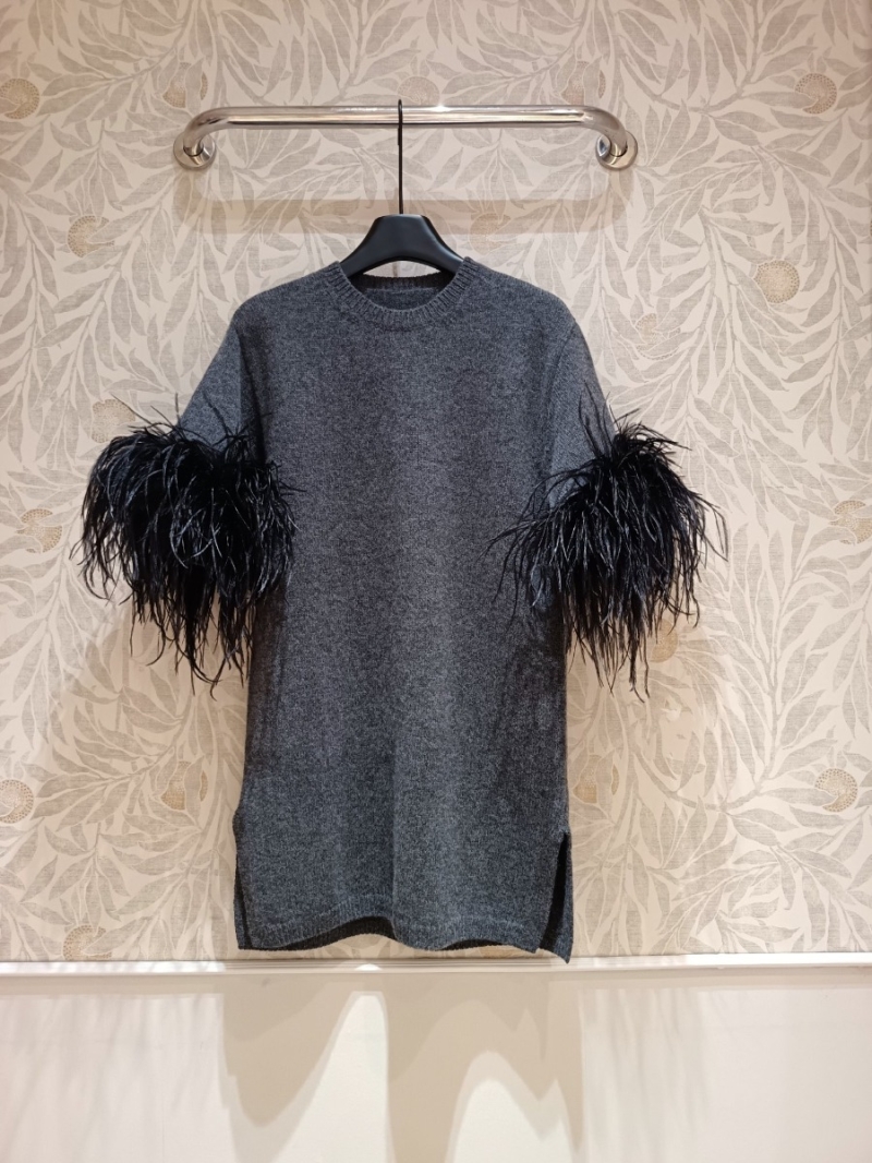 Valentino Ostrich Feather Knit Sweater - Dark Grey