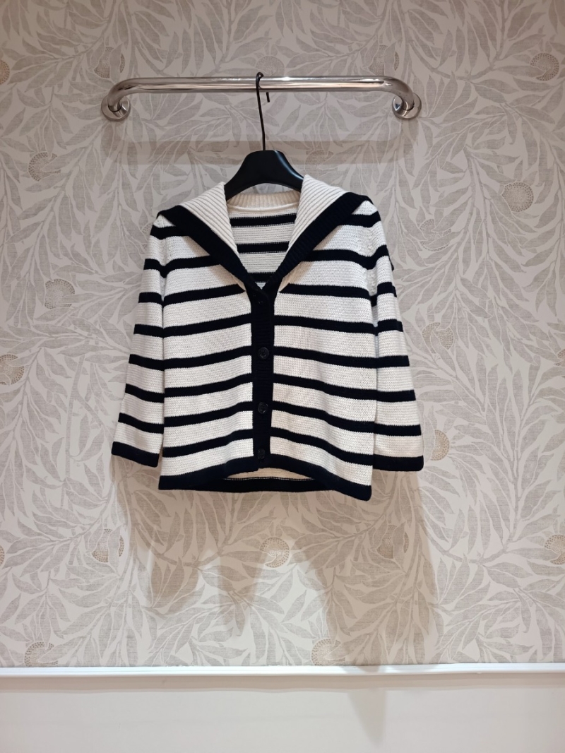 Dior Striped Sailor Collar Knit Sweater - Black and White