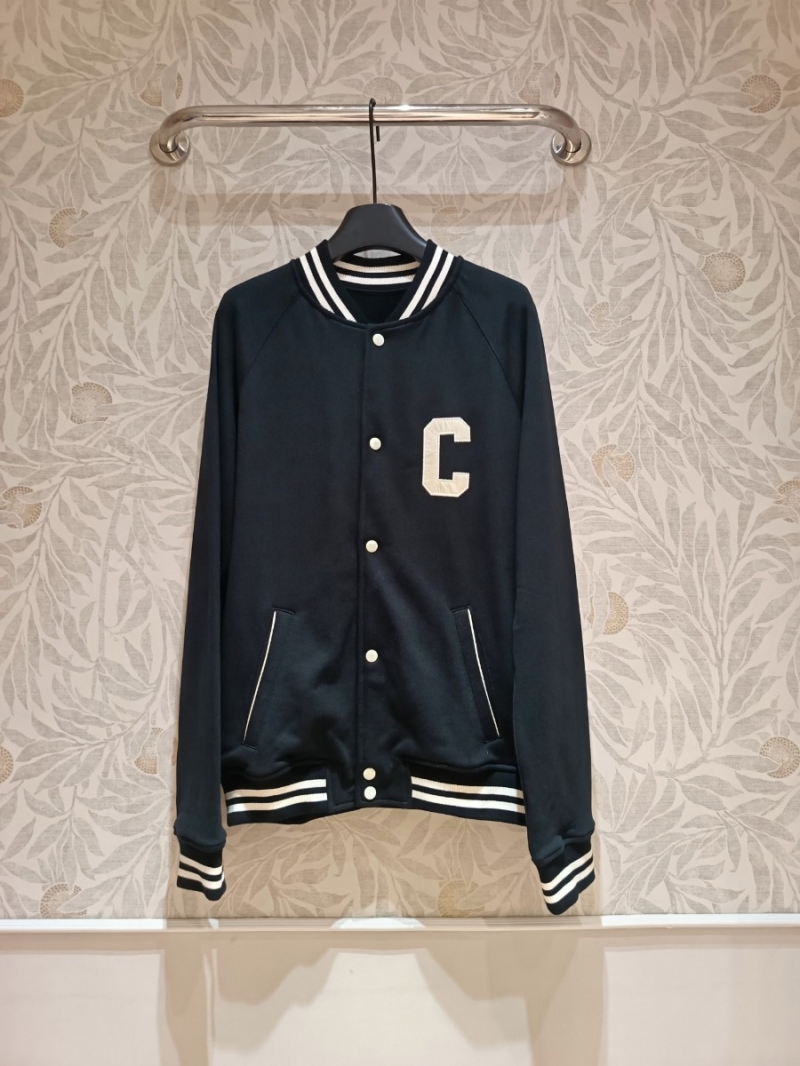 Celine Unisex Varsity Jacket - Black with Contrast Ribbed Details