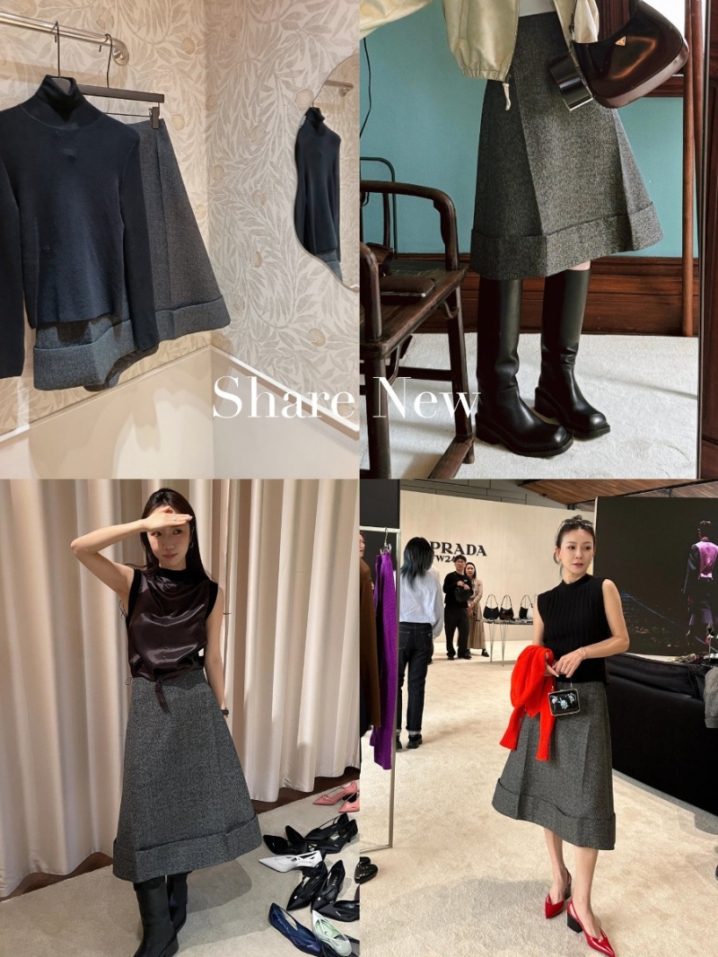 Prada Wool A-Line Midi Skirt - Heathered Grey