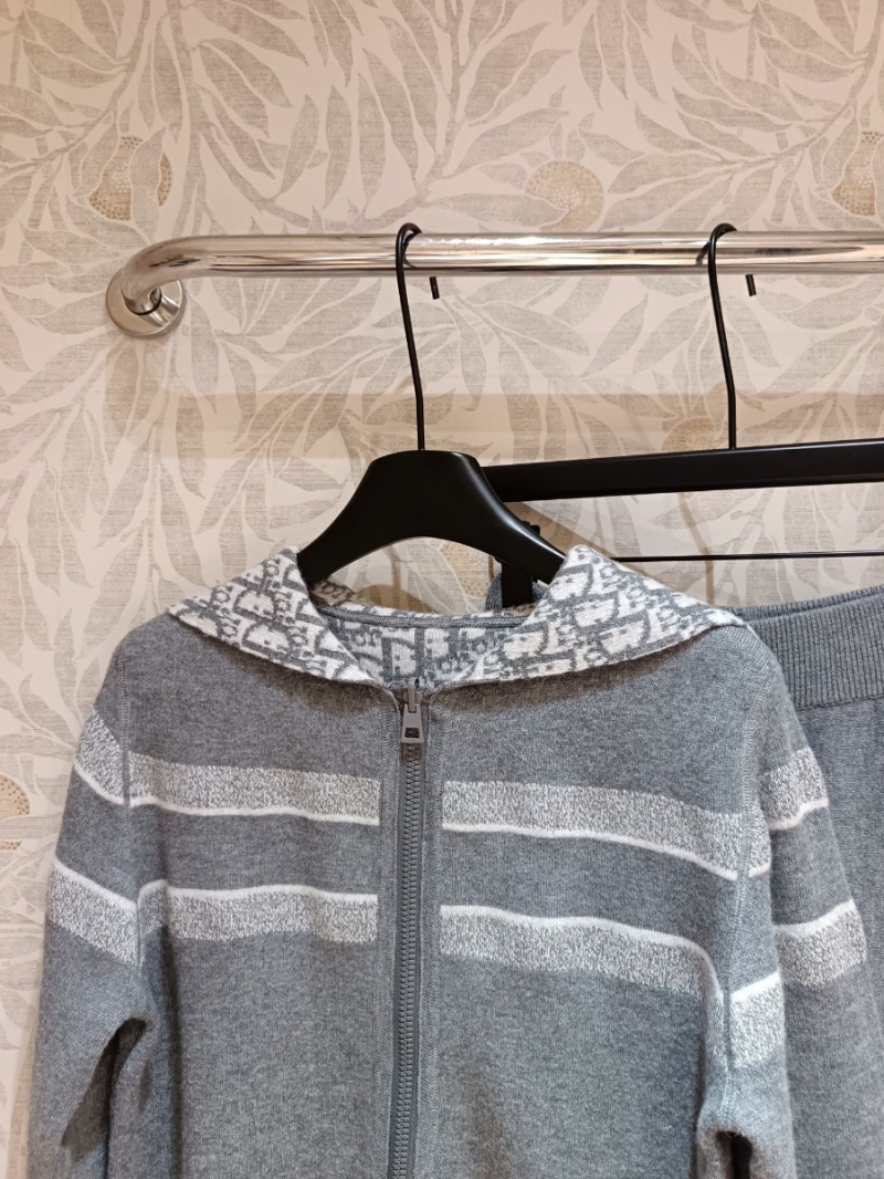 Dior Classic Cashmere Double-Faced Knit Hooded Cardigan & Pants Set. Classic Gray