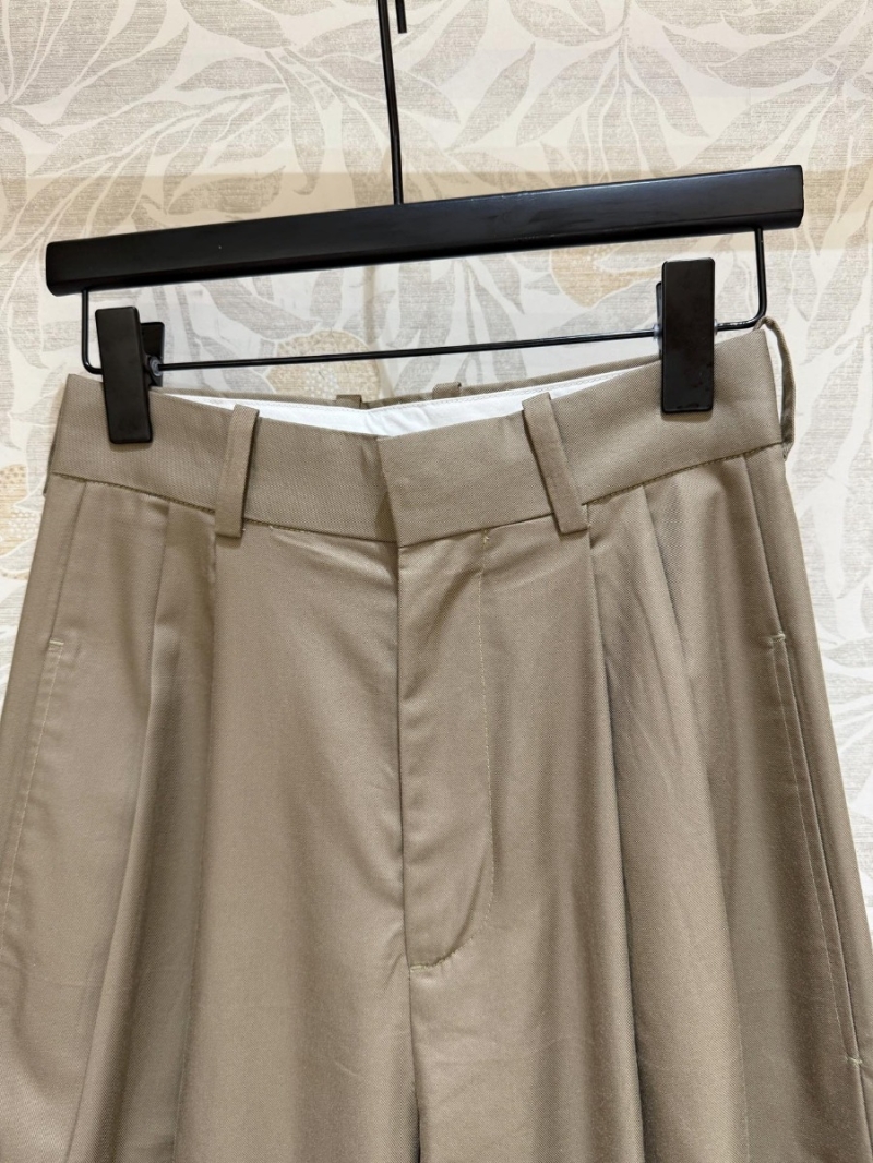 Loewe Pleated High-Waist Wide-Leg Trousers. Olive-Taupe